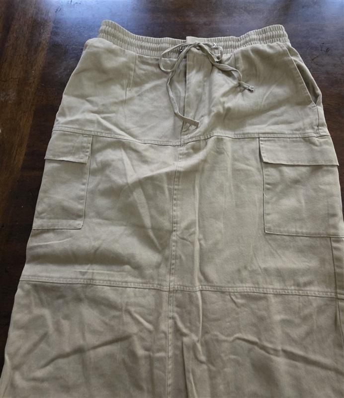 NWT Bailey Rose S Elastic Waist Tie Cargo midi skirt Beige 124985
