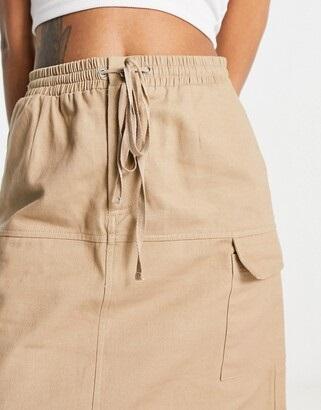 NWT Bailey Rose S Elastic Waist Tie Cargo midi skirt Beige 124985