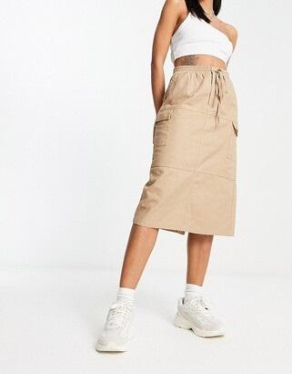 NWT Bailey Rose S Elastic Waist Tie Cargo midi skirt Beige 124985