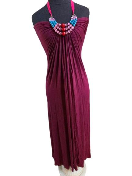 NWOT Sky S Chunky Beaded Necklace Wine Club Maxi Dress 124990