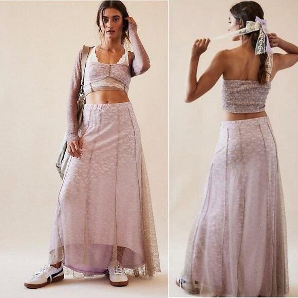 NWT Free People XS SHAPE OF YOU LACE SKIRT Pink 124992
