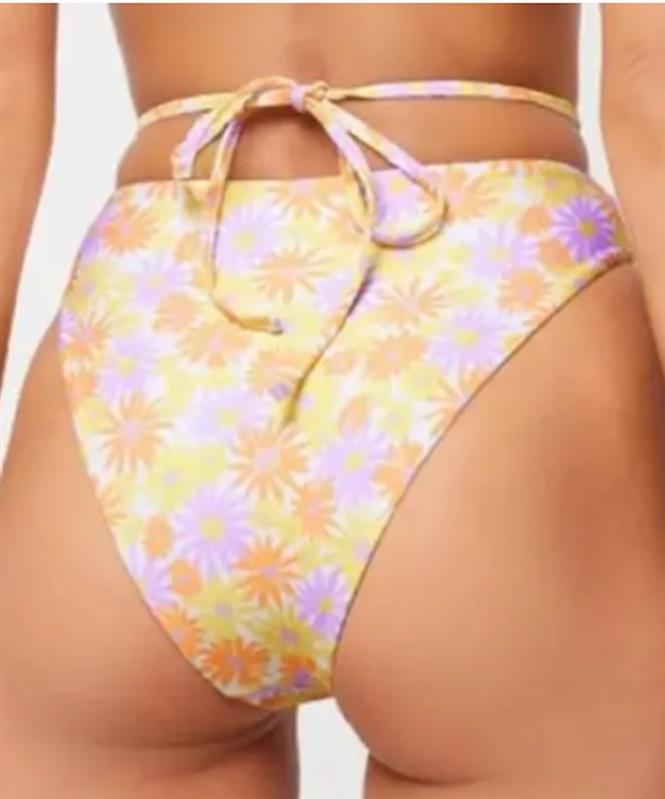 NWOT L*Space M Joy Wrap Around Bikini Bitsy Bottom Daisy Orange Purple 125006
