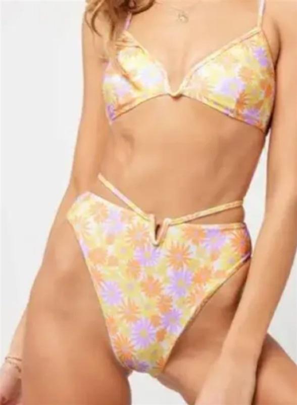 NWOT L*Space M Joy Wrap Around Bikini Bitsy Bottom Daisy Orange Purple 125006