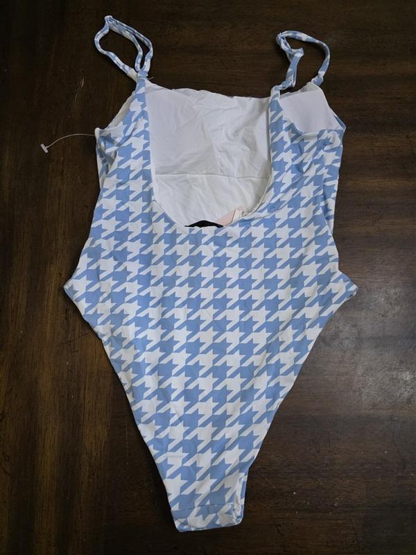 NWT Aqua Swim XS Blue Houndstooth 1PC Maillot Swimsuit 125014