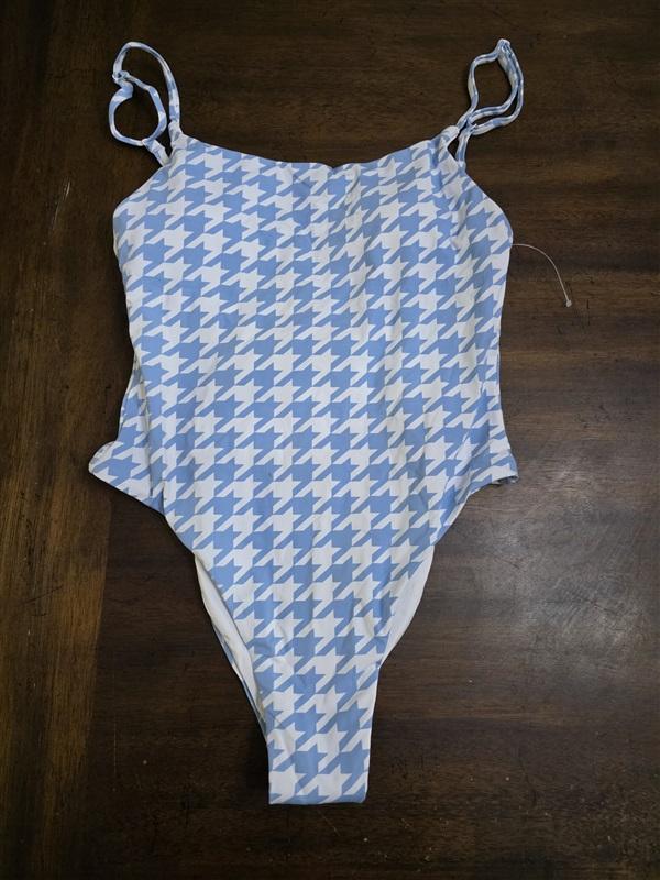 NWT Aqua Swim XS Blue Houndstooth 1PC Maillot Swimsuit 125014