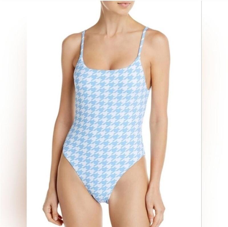 NWT Aqua Swim XS Blue Houndstooth 1PC Maillot Swimsuit 125014