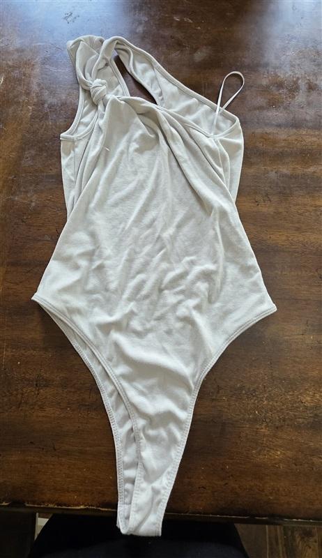 NWOT LUSH S Bodysuit 1 Shoulder Knot Gray Thong 125027