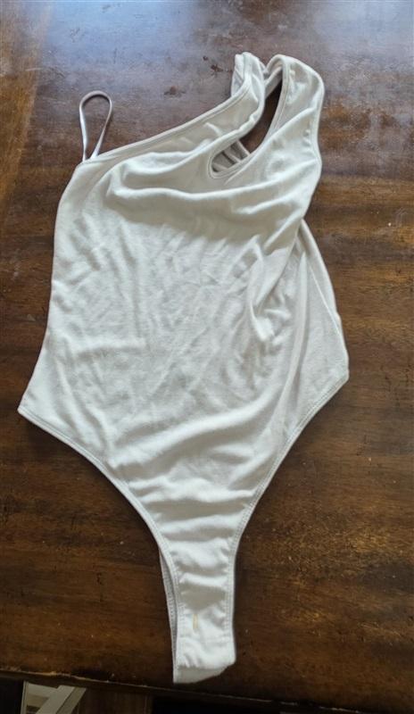 NWOT LUSH S Bodysuit 1 Shoulder Knot Gray Thong 125027