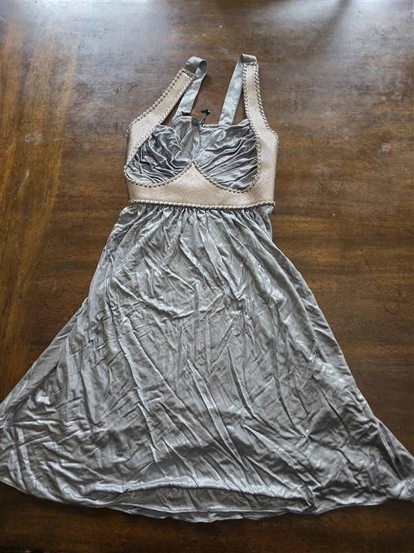 NWT Sky S DEEP V Silver Faux Leather Knit Club Wear Top 125032