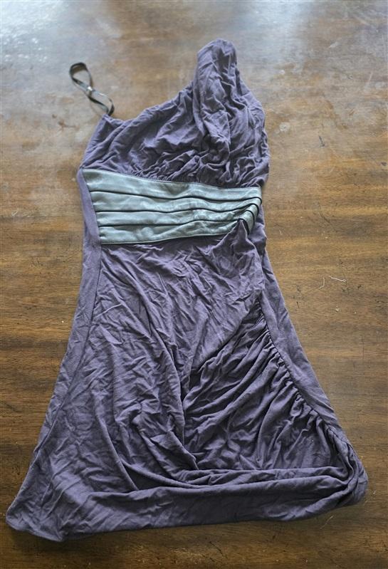 NWOT Sky M 1 Shoulder Club Mini Dress Tunic Leather Band Gray 125034