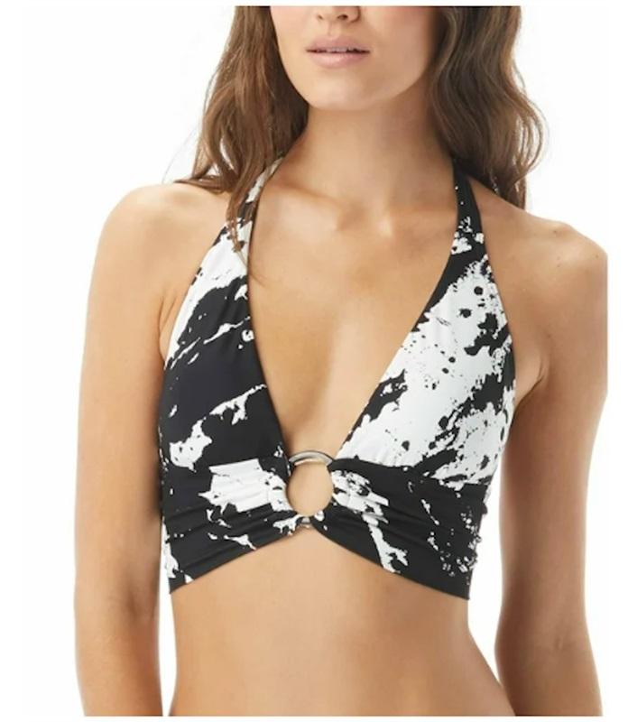 NWT Carmen Marc Valvo Splash Noir XS Halter Bikini Swim Top 125044