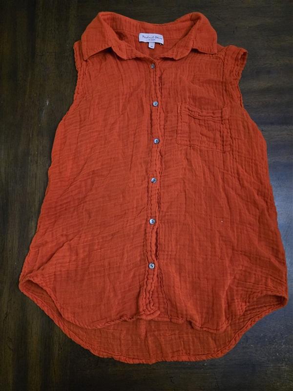 NWOT Michael Stars XS Button Down Sleeveless Gauze Shirt Orange 125054
