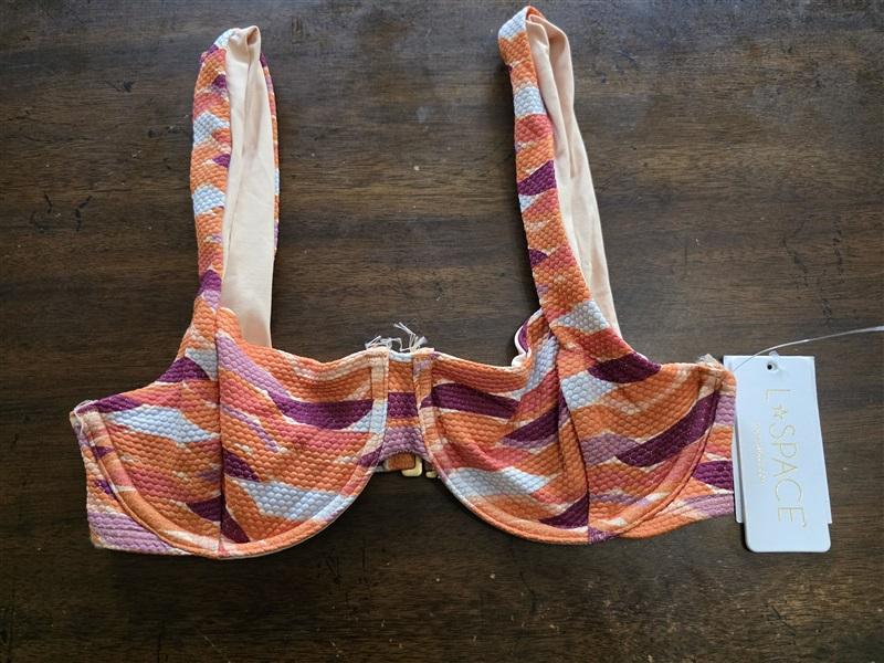 NWT L*Space L Tori Orange Wine Stripe TWE Underwire Bikini Top 125059