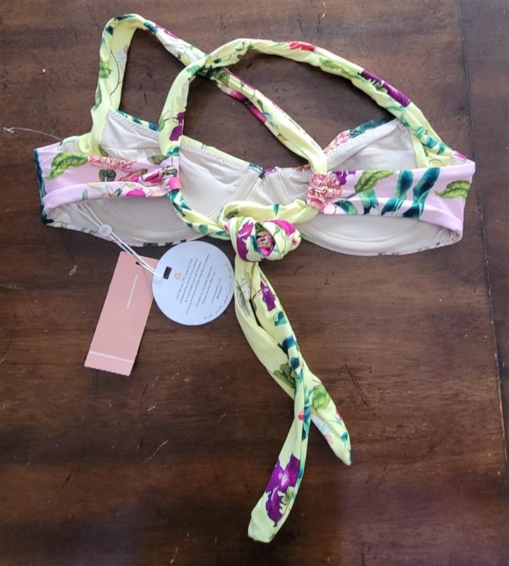 NWT Pilyq M SHB Perla Halter Underwired Bikini Swim Top Yellow Floral 125093