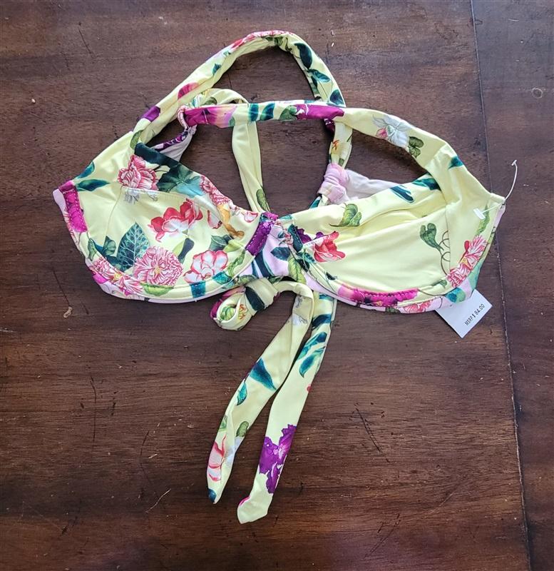NWT Pilyq M SHB Perla Halter Underwired Bikini Swim Top Yellow Floral 125093