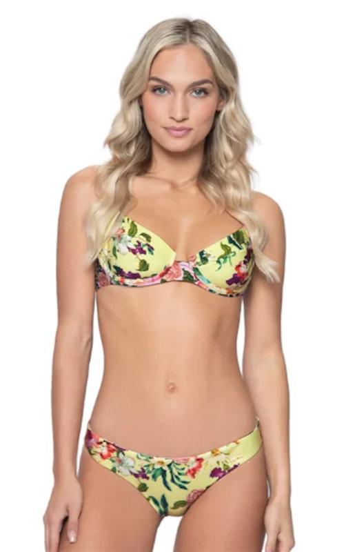 NWT Pilyq M SHB Perla Halter Underwired Bikini Swim Top Yellow Floral 125093
