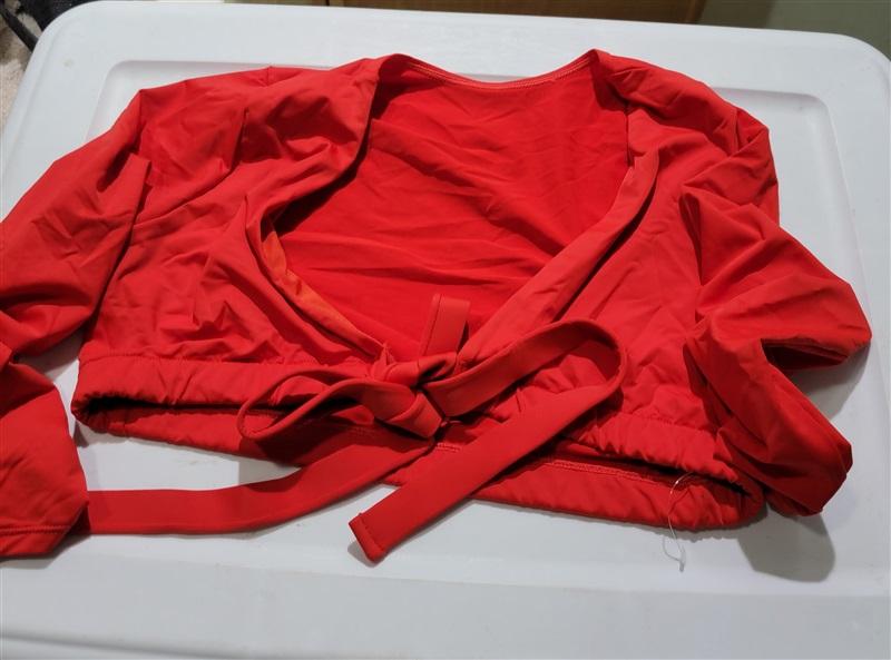NWTD Good American sz M Bright Poppy Red Sexy Boost Swim Top Long Sleeve 125126