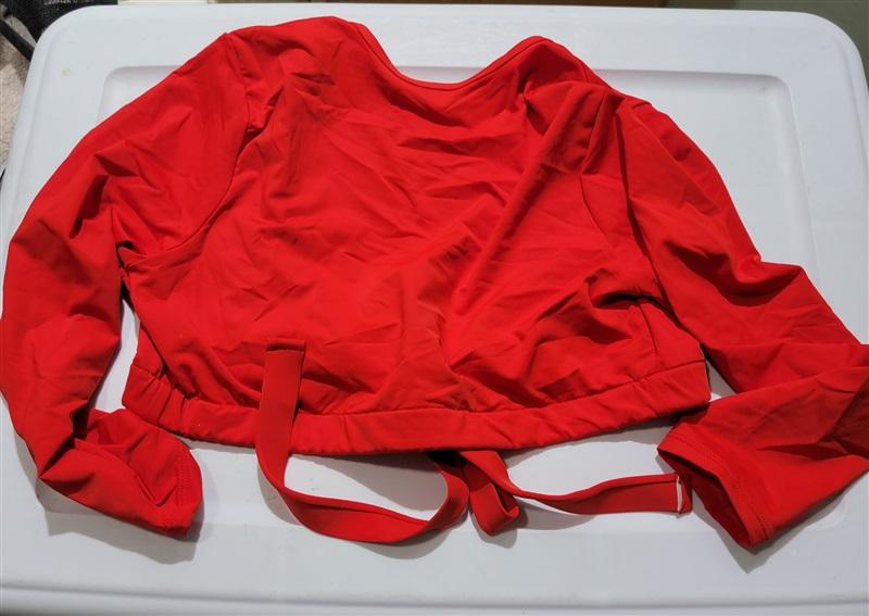 NWTD Good American sz M Bright Poppy Red Sexy Boost Swim Top Long Sleeve 125126