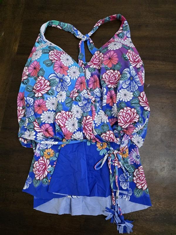 NWOT Johnny Was S Tie Tassel Tankini Blue Floral 125141