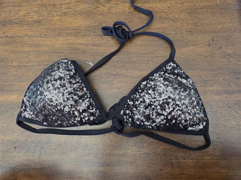 NWOT Calzedonia Colbey Sequin Black on Black Bikini Swim Top 125144