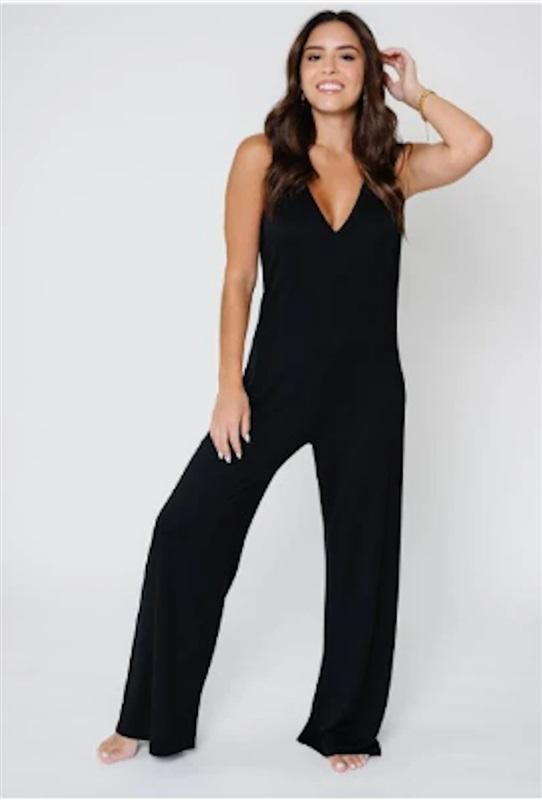 NWT Monuit LG Patricia Jumpsuit V Neck Black 125162