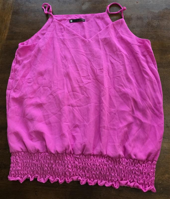 NWOT Krisa S V Neck Elastic Hem Hot Pink Tank Top 125187
