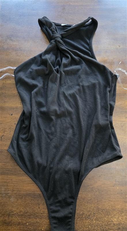 NWOT LUSH S Bodysuit 1 Shoulder Knot Black Thong 125193
