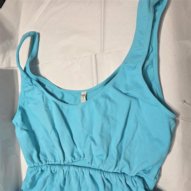NWOT Last Tango M/L Ruched Baby Doll Tank Top Turquoise Blue 125198