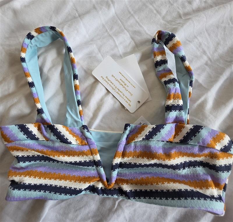 NWT L*Space Anthropology M Lee Lee Stripe Over The Moon Bikini Swim Top 125245