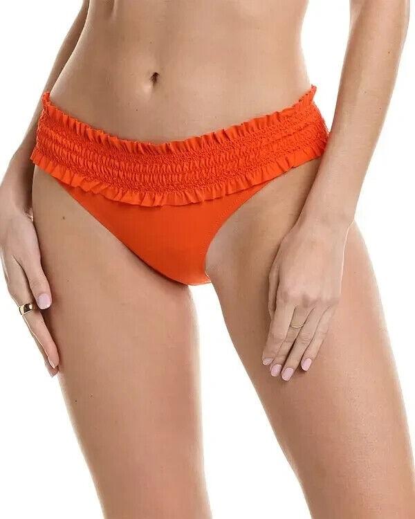 NWT Tory Burch Costa Clementine L Red Smocked Hipster Bikini Swim Bottom 125256