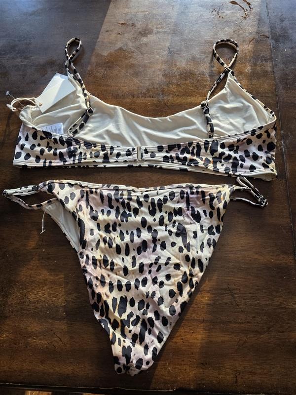 NWT Good American sz Rose Cheetah Bikini Swim Top & Bottom 125257