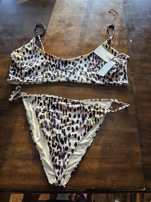 NWT Good American sz Rose Cheetah Bikini Swim Top & Bottom 125257