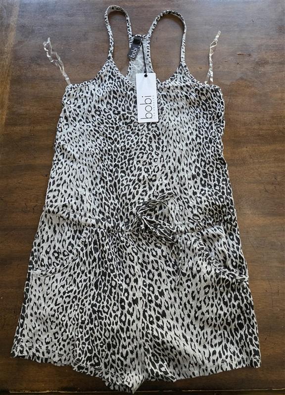 NWT Bobi S Romper Playsuit Gray Black Animal Print 125268