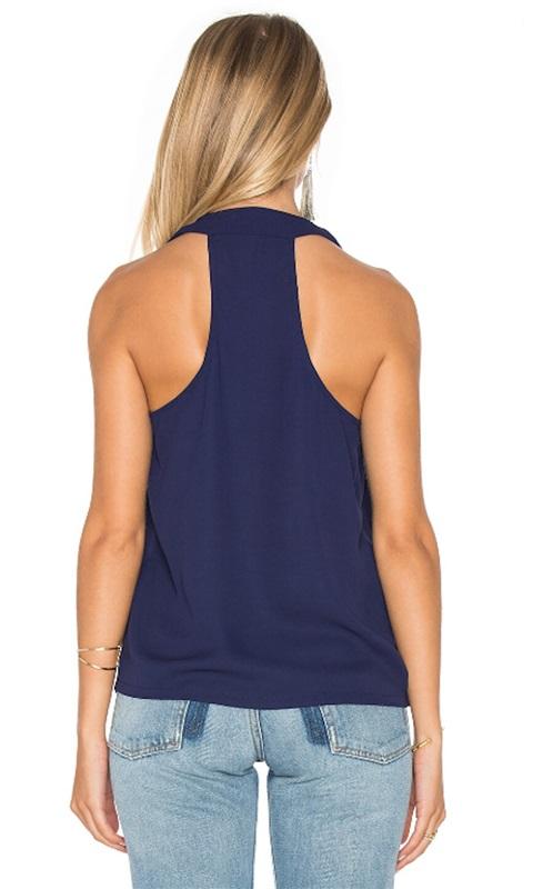 NWT Krisa XS V Neck Surplice Navy Blue Collared Tank Top 125273