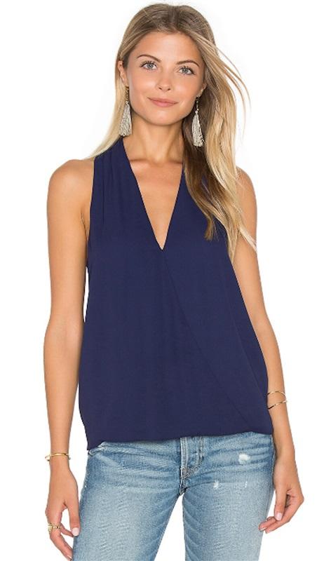 NWT Krisa XS V Neck Surplice Navy Blue Collared Tank Top 125273