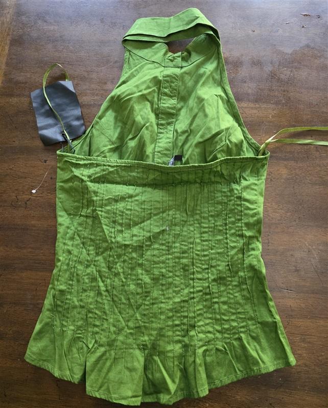 NWT Love Stitch S Button Up Tuxedo Backless & Sleeveless Top Green 125276