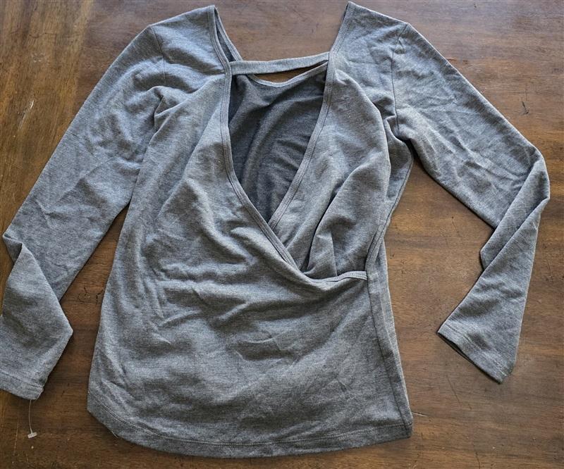 NWOT Marika S Deep V Ballet Surplice Charcoal Gray Long Sleeve Top 125279