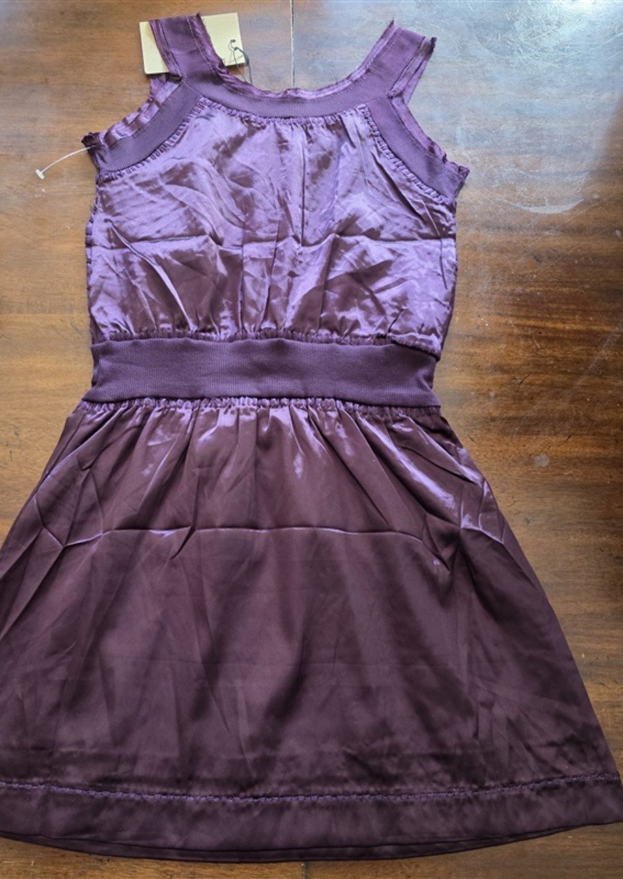 NWT Love Stitch S Quilted Mix Media Baby Doll Mini Dress Tunic Purple 125303
