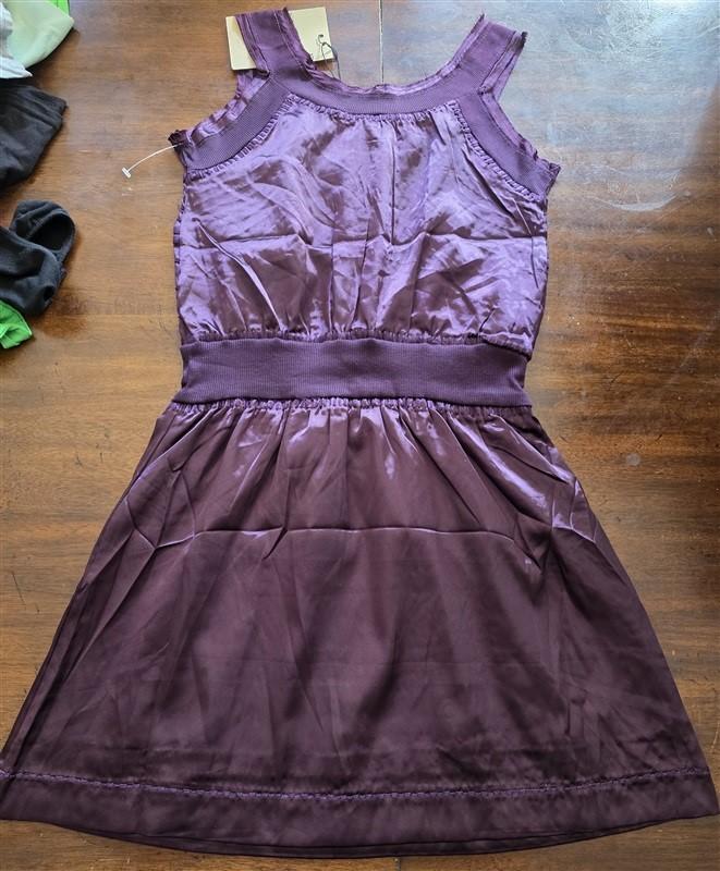 NWT Love Stitch S Quilted Mix Media Baby Doll Mini Dress Tunic Purple 125303