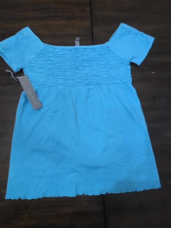 NWOT Last Tango S/M Ruched Baby Doll Aqua Blue SS Top 125306
