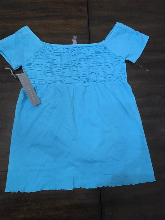 NWOT Last Tango S/M Ruched Baby Doll Aqua Blue SS Top 125306