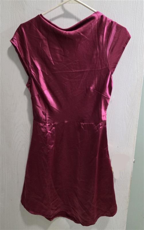 NWTD Saints + Secrets M Cut Out Deep V Burgundy Satin Mini Dress 125308