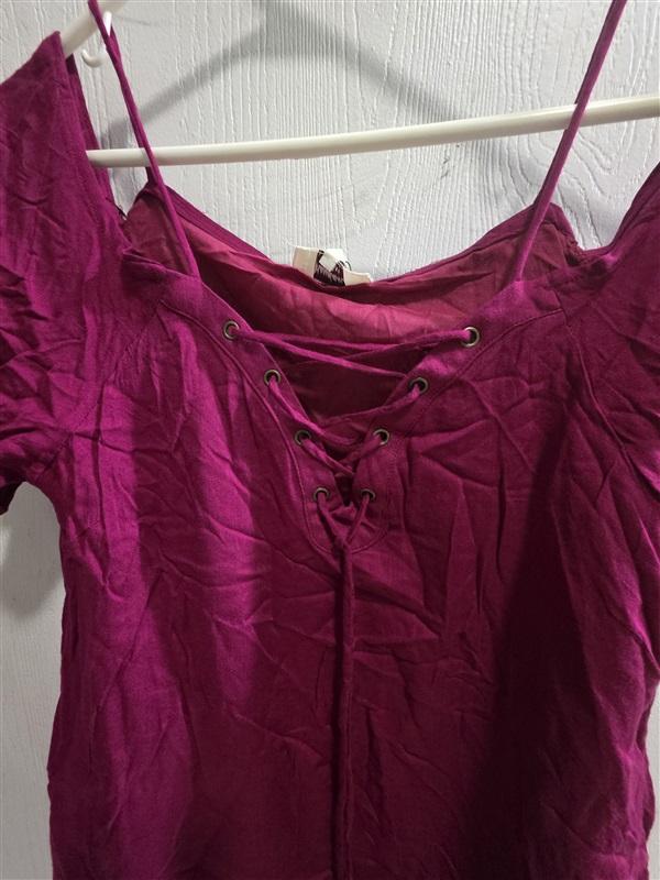 NWT Hayden S Lace Up Off Shoulder Dress Burgundy 125310