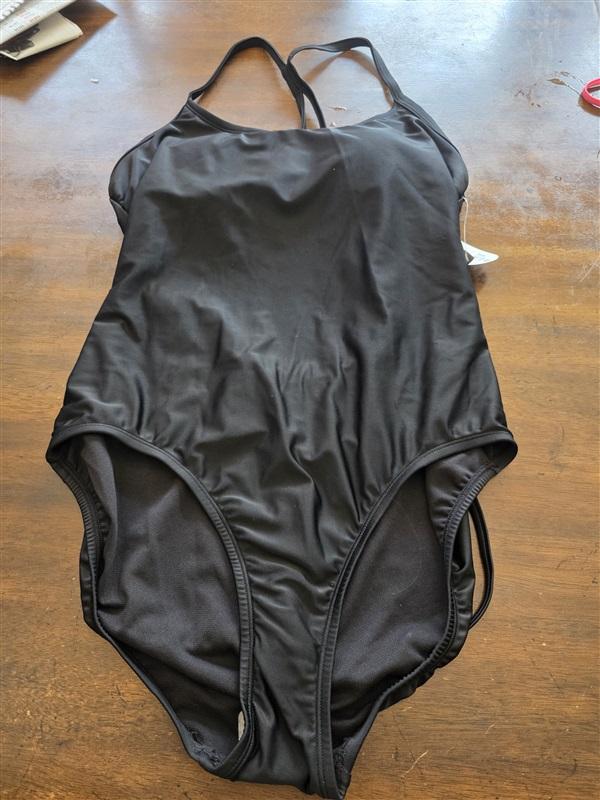 NWT Xersion LG Adjustable String Back Black 1PC Swimsuit 125358