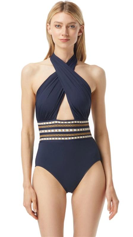 NWOT MICHAEL KORS 8 High Neck Cross Front 1PC Swimsuit 125365
