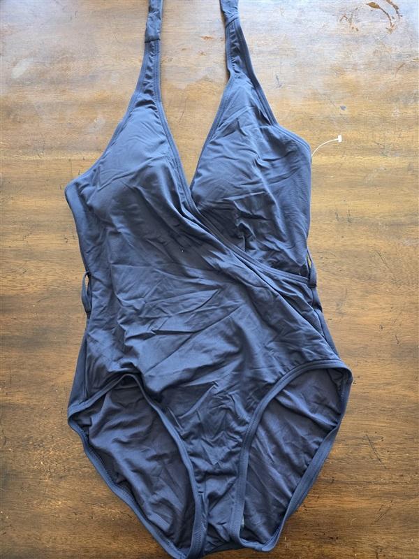 NWTD MICHAEL KORS 12 Blue Solid Halter 1PC Swimsuit 125367