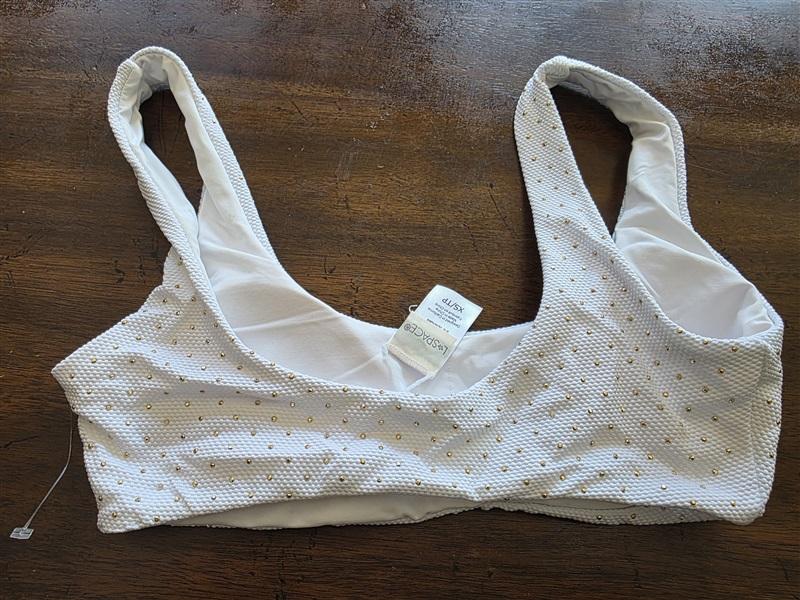 NWOT L*Space XS Lizzie White Gold Dots Bikini Top 125374