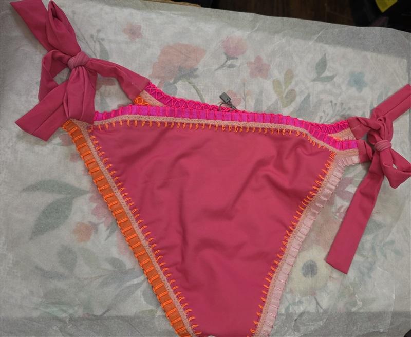 NWT Pilyq Platinum Crochet Trim M Side-Tie Bikini Swim Bottoms Pink 125393
