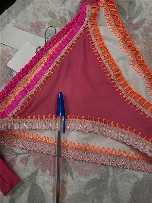 NWT Pilyq Platinum Crochet Trim M Side-Tie Bikini Swim Bottoms Pink 125393