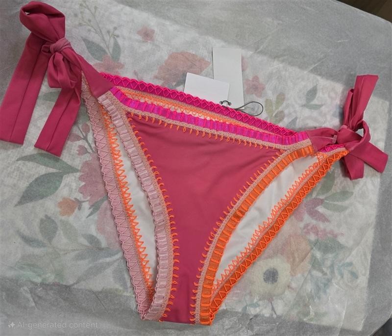 NWT Pilyq Platinum Crochet Trim M Side-Tie Bikini Swim Bottoms Pink 125393
